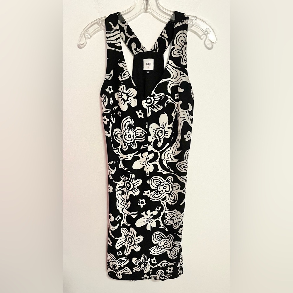 Cabi Padma Floral Print Racerback Sundress in Black and Ivory White. Size XSmall